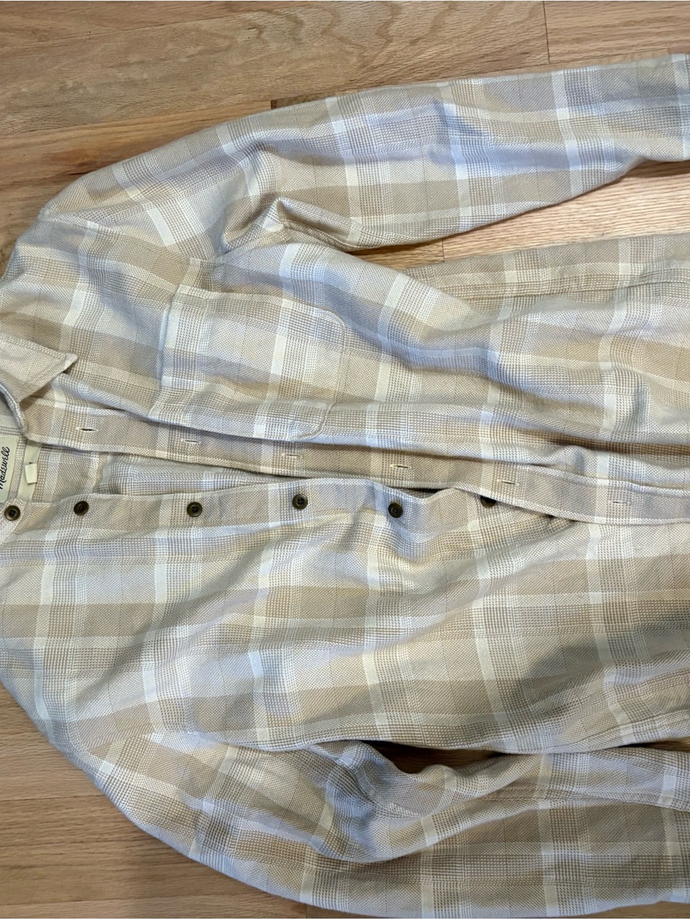 Madewell Beige Cream Plaid Lightweight Button-Down